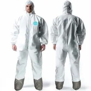 안데스 세이프티 25팩 해저드 매트 수트 부츠와 후드가 부착된 보호 커버롤 헤비 듀티 일회용 페인트