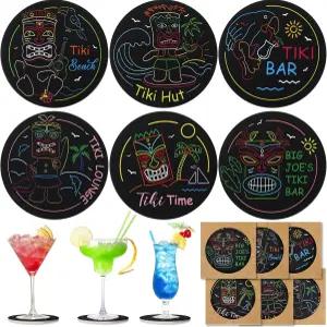 후시 6개 티키 바 코스터 세라믹 흡수 타일 데코 커피 컵용 음료 매트 음용잔 테이블 책상 홈 하와이안