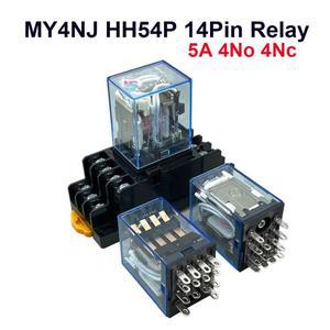 1세트 MY4 소형 전마그네틱 릴레이 전원 DC12V AC110V AC220V 코일 4NO 4NC DIN 레일 14 핀 + 베이스 미니