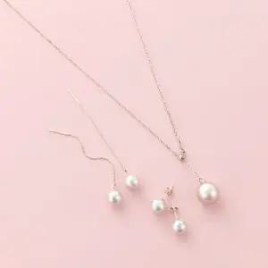 (베)넬]3종]S925 라운드 핵진주 은 목걸이+귀걸이+귀걸이