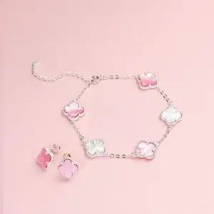 (베)넬]2종]S925 행운 핑크 클로버 리프 팔찌+귀걸이