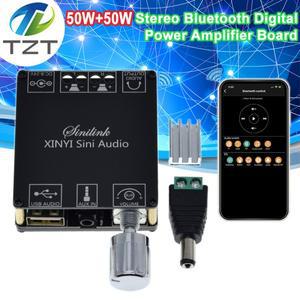 TZT HIFI 미니 소형 블루투스 5.0  무선 오디오 디지털 파워 앰프  스테레오 보드  50W x 2 3.5mm USB 앱