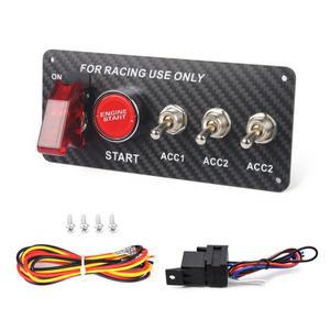 레이싱 카 점화 스위치 패널  엔진 시동 정지 푸시 버튼  LED 토글 트럭용 카본  12V