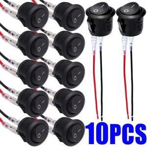 ON/OFF 라운드 로커 스위치 미니 소형 토글 2 핀 SPST 푸시 단추 자동차 RV 보트용 와이어 포함  12V  20mm