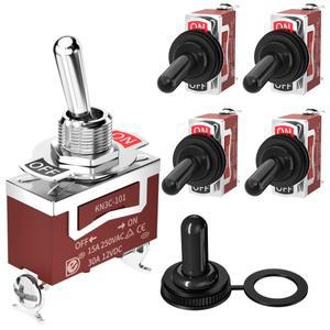 2위치 SPST 방수 토글 5 개  ON OFF  250V  30A  핀 헤비 듀티  자동차  보트용 부트 커버 포함