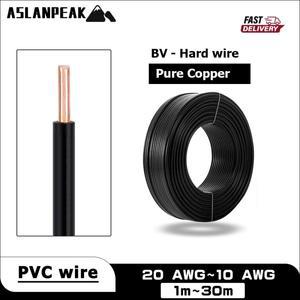 BV-블랙 20-10AWG 1-100m PVC 하드 와이어 단심 구리선 솔리드 코어 케이블 전원 LED용 전기 연장