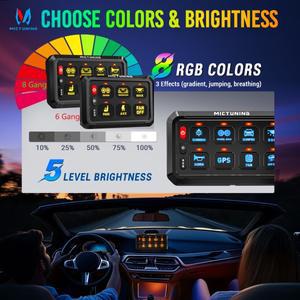 MICTUNING P1S-R 6/8 갱 스위치 패널 RGB 색상 조정 가능 밝기 SUV 용 순간 회로 제어 릴레이 시스템 박스