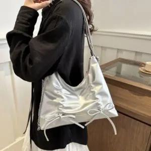 패션가방 발레코어 숄더백 셔링 은색 더블 실버 가방 백팩 여성 리본