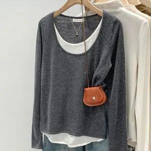 여성 레이어드 긴팔 U넥 티셔츠