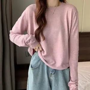 여성 크롭 라운드넥 베이직 니트 티셔츠