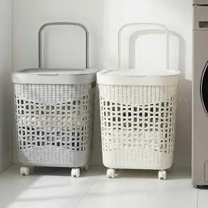 [히키스]HICKIES 이동식 바퀴 손잡이가 있는 메쉬 뚜껑덮개 세탁 빨래바구니 45L