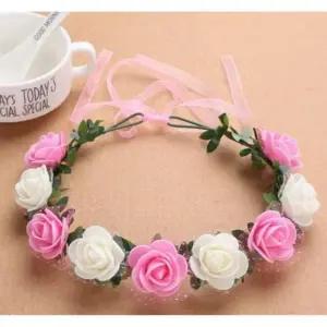 9송이 핑크화이트믹스 꽃화관 플라워화관 셀프웨딩