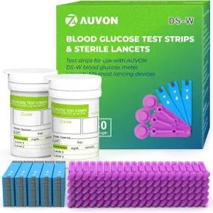 AUVON 혈당 검사 스트립 및 란셋 키트 100개 이 적은 검사용 게이지 DS-W 측정기 장착