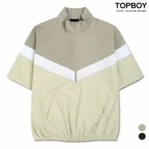 [하프클럽/탑보이]브이 배색 오버핏 아노락 반팔티 (NS594)