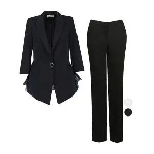 [하프클럽/비비드시크릿가너]SET 여성 여름 망사배색 프릴자켓 쿨팬츠 세트