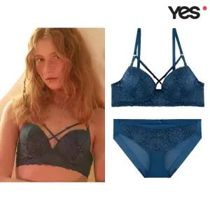 [롯데백화점]예스 네이비 X스트링 몰드 브라 헴팬티 세트 YSWBY609YSWPY610