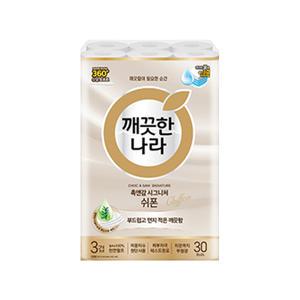 깨끗한나라 천연펄프 3겹 촉앤감 시그니처 쉬폰, 27m, 30롤, 1개