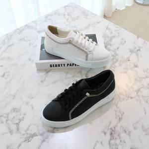 지쎄수제화 양가죽 보석라인 스트링밴드 스니커즈 쿠션운동화 4.5cm빅-255 흑,백