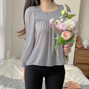 셔링 스퀘어넥 블라우스 긴팔 프릴 티셔츠 시폰블라우스 셔링블라우스 가을블라우스 얇은블라우스