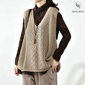 여자 니트 조끼 오버핏 여성 브이넥 베스트 뜨개질 빅사이즈 봄 여름 가을