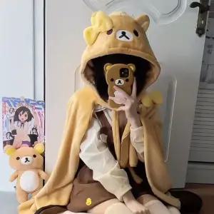 무드바이브 따듯한 극세사 리락쿠마 곰돌이 후드 담요 어깨 이불 차량 밍크 무릎 캐릭터 겨울 크리스마스 캠핑 이불 선물 추천