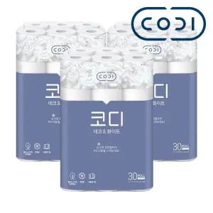 코디 천연펄프 데코 앤 화이트 3겹 두루마리 휴지 화장지 30M 30롤 X 3개