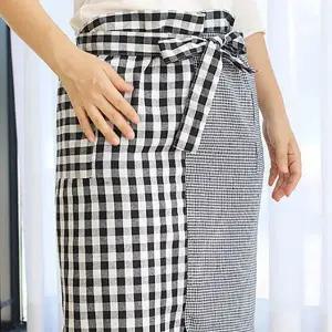[알티피아]긴허리앞치마 체크 반앞치마 주방 조리 예쁜 랩앞치마