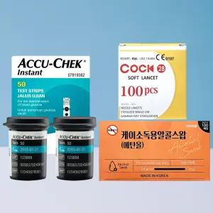 로슈 아큐첵 인스턴트 혈당시험지 100매+호환채혈침 100개+알콜솜 100매 측정지 검사지