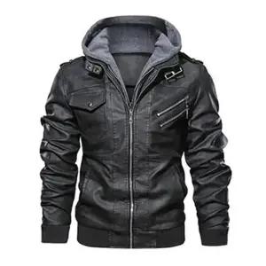 카멜롯 남성 기모후드 가죽 코트