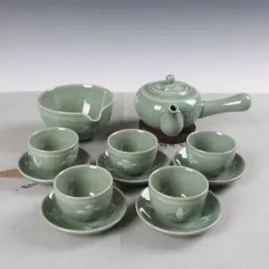 무배당출 큐 청자 운학 잔받침 5인 다기세트