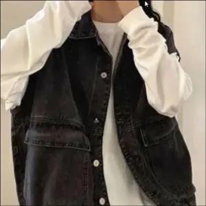 여성 흑청 블랙 데님조끼 레이어드 오버핏 청쪼끼 아우터 (WFKKPXF)