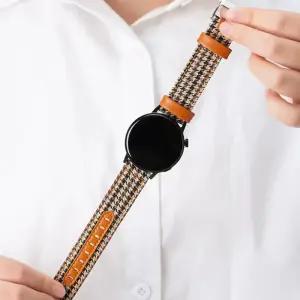 캔버스 가죽 시계줄 갤럭시워치7 44mm 40mm 스트랩 체크무늬 밴드 스마트워치용