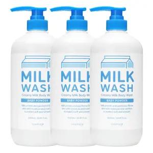 코스메이트 밀크 바디워시 베이비파우더향 1000ml 3개 / 고보습 주름개선 기능성