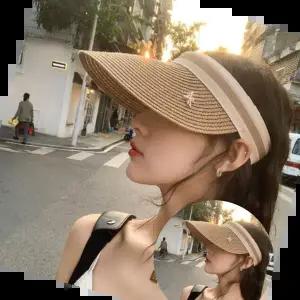 여자 은창)글림 골드 데코 밀짚 선캡 썬캡 모자 여성