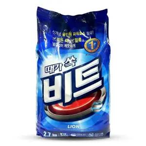 라이온 때가 쏙 비트 분말 세탁 세제 리필 2.7kg/가루/세탁기/세탁비누/빨래/대용량/업소/고농축/이사/선물