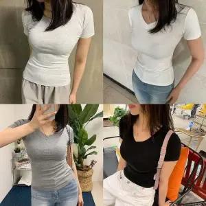 찐핏레전드티 반팔 기본 브이넥 쫀쫀 데일리 슬림이너 티셔츠