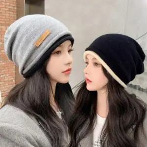 스타일 레이어드 니트비니 니트 캐주얼 비니 겨울 여성 모자 남성 스타일