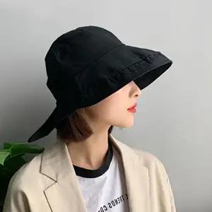 햇빛모자 왕리본 린넨 버킷햇 모자 여자 여름 햇빛가리개 코디