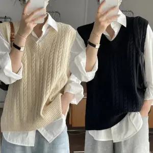 여자 고급스러운 꽈배기 패턴 브이넥 스타일 조끼