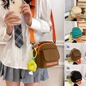 귀여운 꽃 키링 토트 스트랩 캔버스 미니 크로스백