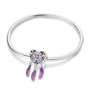 여성용 스털링 실버 실버, 트래블 참 모먼트 유럽 팔찌 필리그리 체인 드림캐쳐 비드 주얼리, 판도라 참과 호환 가능