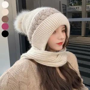 니트 여성 일체형 비니 목도리 바라클라바 왕방울