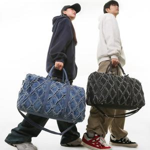 골프가방데님 더플 백 패션 여행 가방 남여 공용 숄더백 독특한 찢어진 디자인의 캐주얼 체육관 대용량 다