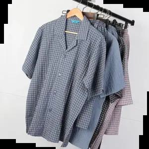 홈웨어 남성 지지미면 체크반팔파자마상하세트 1068남성잠옷