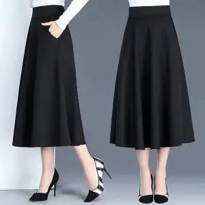 여성 MW14XG12 A라인 포켓 허리밴딩 블랙 스커트 URK-273