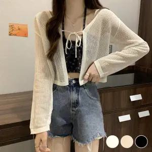 여성 PT22LD64 망사 숏 끈 가디건 여름 세미크롭 시스루 카디건