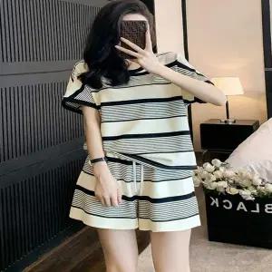 2컬러 LW18MF68 여성 심플 스트라이프 홈웨어 반팔 반바지 세트