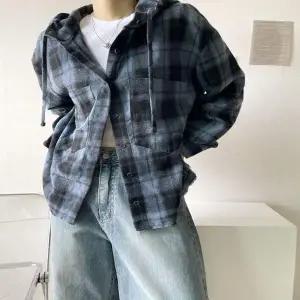 여성 VL90ML21 3컬러 복고풍 스타일 체크패턴 후드 셔츠 남방