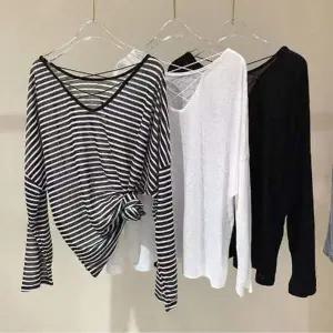 여자 DU15JE06 백라인 브이넥 엑스 스트랩 시스루 긴팔 티셔츠