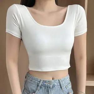 스퀘어넥 HR93CJ09 패드내장 슬림 등파인 크롭반팔티 NF-60